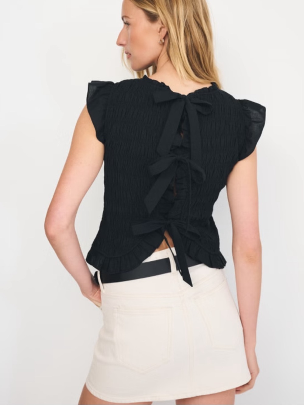 Abercrombie and fitch Women's Black Tie-Back Ruffled Top